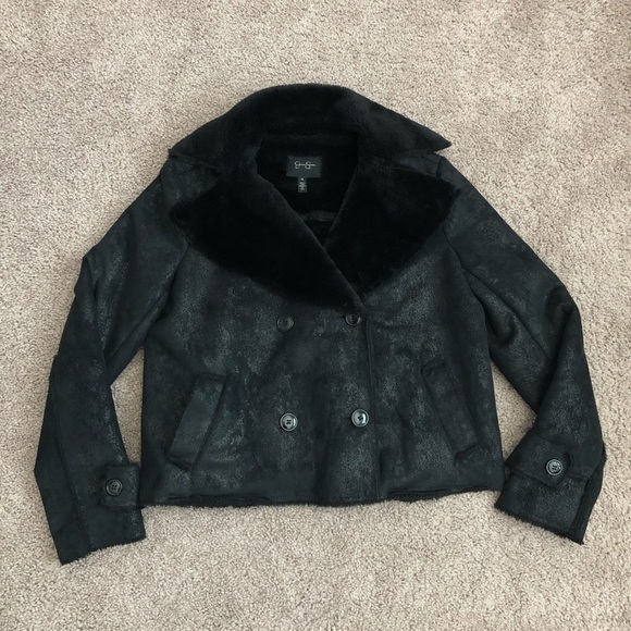 Jessica Simpson Jacket Womens Size M Black Faux Fur Cropped - Picture 1 of 12